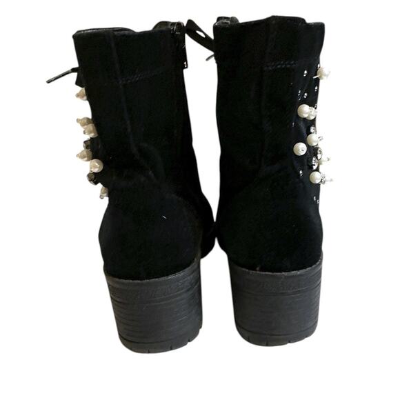 Madden Girl Boots Womens 7M Combat Black Rhinestone Studded Ankle Top Whimsigoth - Picture 5 of 12